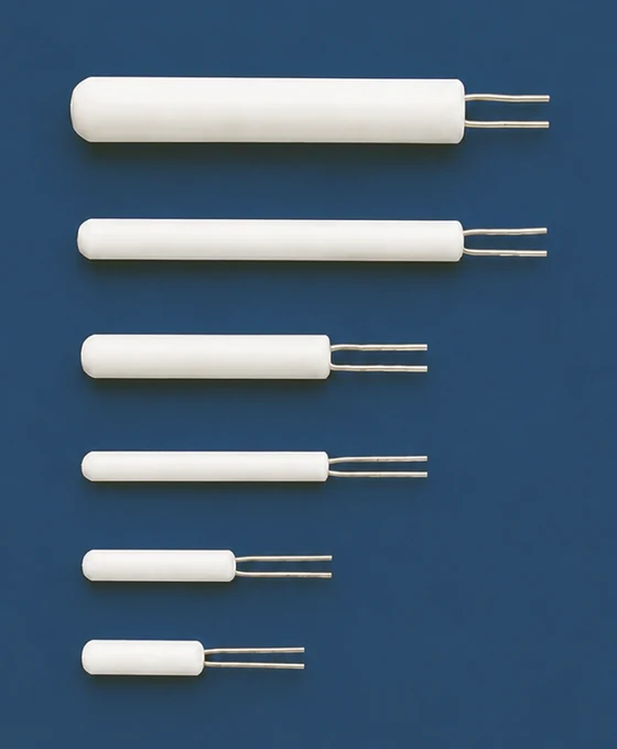 Six TDI wire-wound Pt100 detectors laid flat, ordered longest to shortest